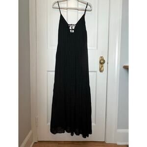 Wilfred Women's XS Black Maxi Dress Black V Tie Neck Tank Strapless Tiered Check